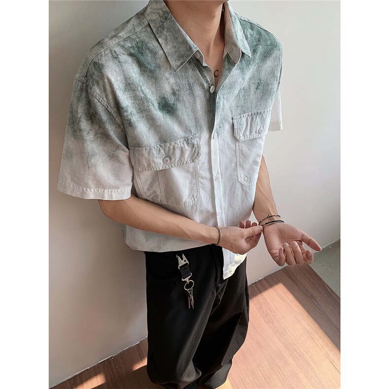 25夏装新款高品质双口袋扎染潮流短袖衬衫男705-1-C19-P50无差价,男装T恤,星座705-1