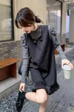 法式名媛小香风打底衫套装女2025春季新款超好看百搭背心裙两件套，女装套装/套裙，1D102-1