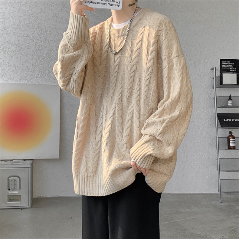 8XL-M麻花毛衣男宽松大码慵懒风情侣圆领针织衫线衣外套MY1512P65,男装针织衫/毛衣,电商B238