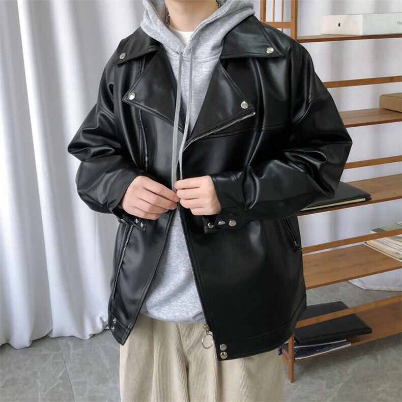 现货-春装皮衣外套男翻领休闲皮夹克潮牌PU机车服A506P90加绒100,男装夹克,电商A351