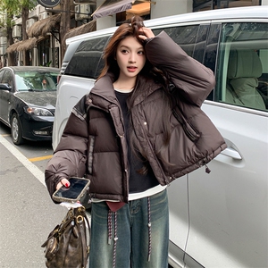 现货 韩系短款拼皮羽绒服小个子白鸭绒外套女冬装139P240K358图片
