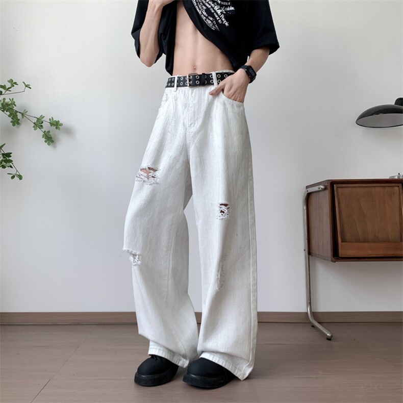 夏季复古水洗做旧破洞牛仔裤ins废土风脏白泼墨裤子N01156-P48,男装牛仔裤,星座308B-2