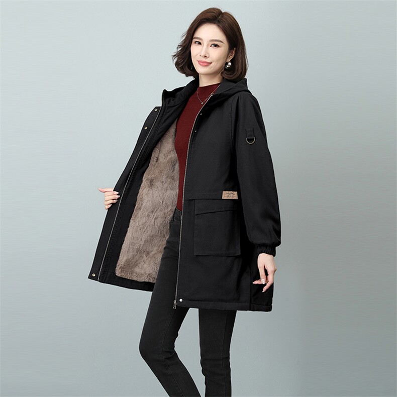 时尚女装派克服加绒加厚保暖宽松外套，女装派克服，秋牧寒烟