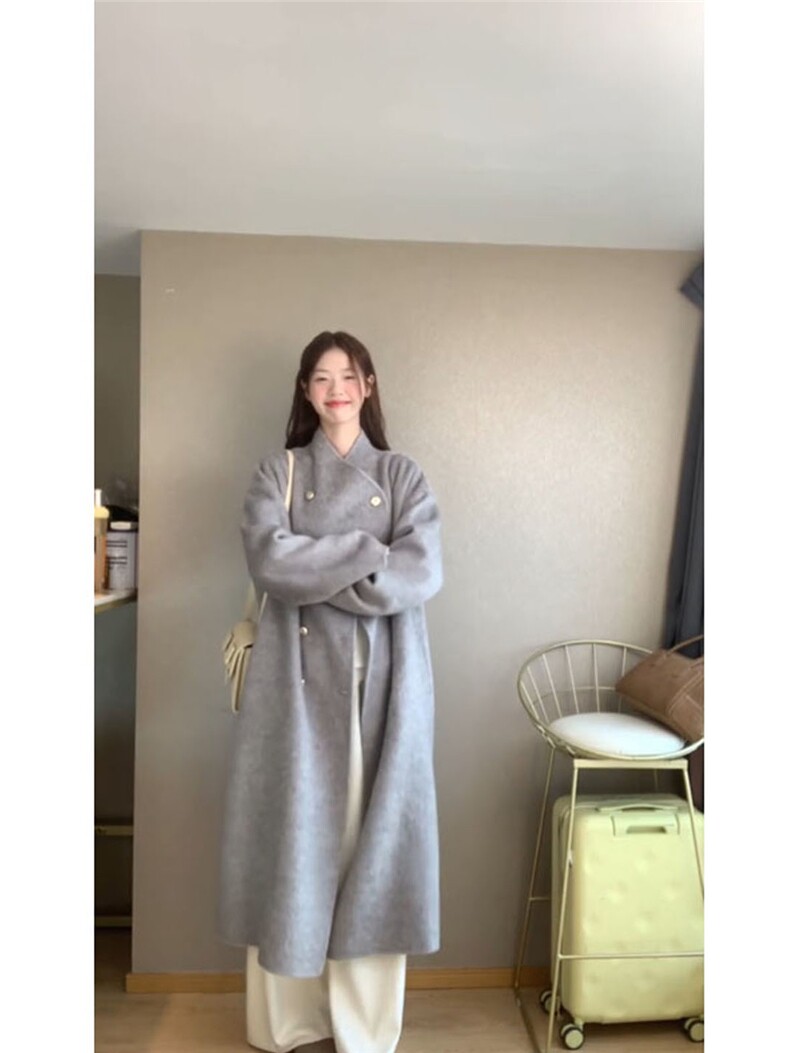 气质灰色羊毛呢子大衣2025新款毛呢外套赫本风高级感861p115k188,女装毛呢外套,浙宝318