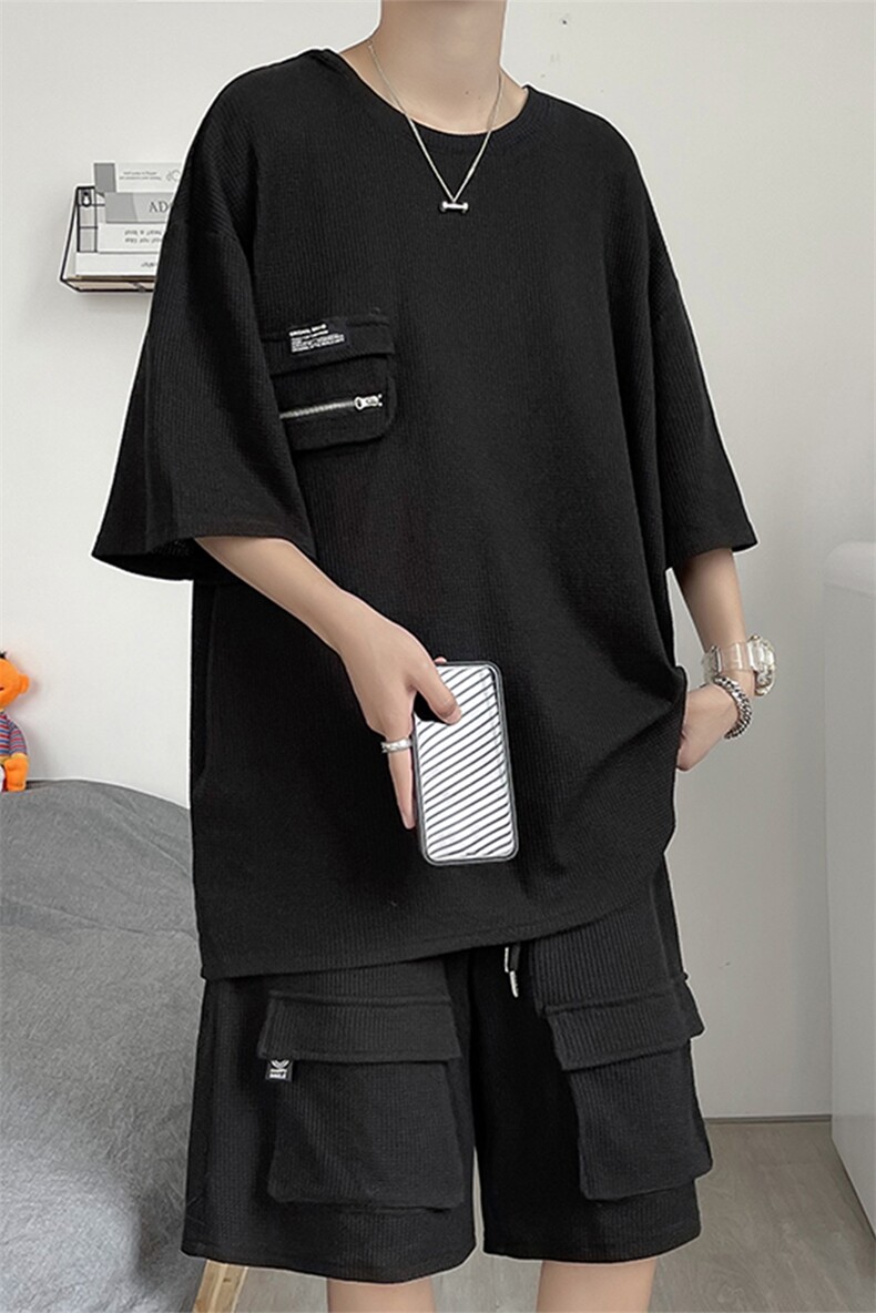 703-TZ273-P75华夫格休闲立体口袋套装M-5XL,男装休闲套装,星座703