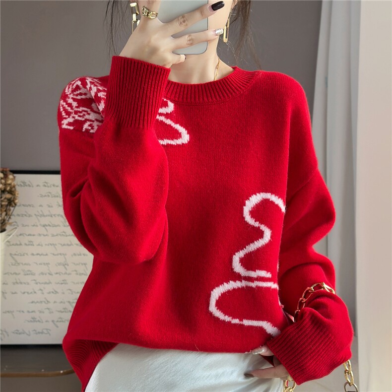 2025年秋季时尚百搭通勤简约休闲八宝莲花羊毛套衫，女装羊毛衫，佰米娇羊绒