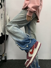 美式渐变拼接直筒牛仔裤男女春秋小众设计感高腰显瘦阔腿裤-N7002，男装牛仔裤，星座601-2
