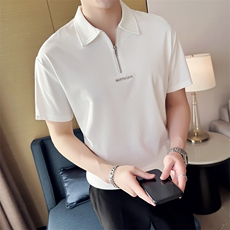 夏季新款POLO衫高品质翻领拉链短袖休闲修身T恤上衣，男装Polo衫，电商A409-1