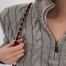 2025年秋季常规长袖通勤时尚百搭通勤简约半拉链麻花长袖，女装针织衫/毛衣，胜酷羊绒