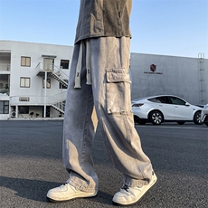 特批P50无差价春夏新款美式复古工装口袋拼接宽松直筒阔腿裤817，男装牛仔裤，星座1006