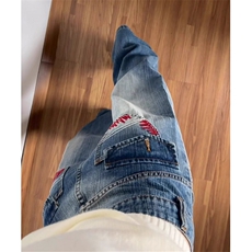 复古蓝刺绣阔腿牛仔裤女秋冬新款烫钉宽松显瘦拖地裤子NH03，男装牛仔裤，星座1116A（原606A-3）