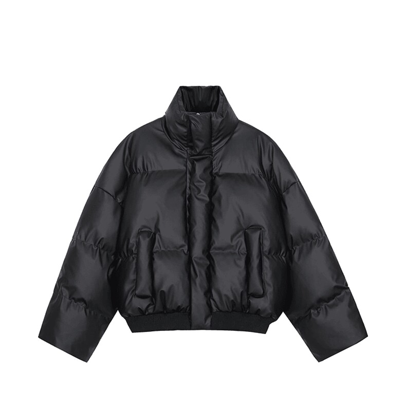 现货5W件冬季三防重磅硬挺boxy短款羽绒立领PU皮棉衣外套加厚棉服,男装棉衣,电商A486