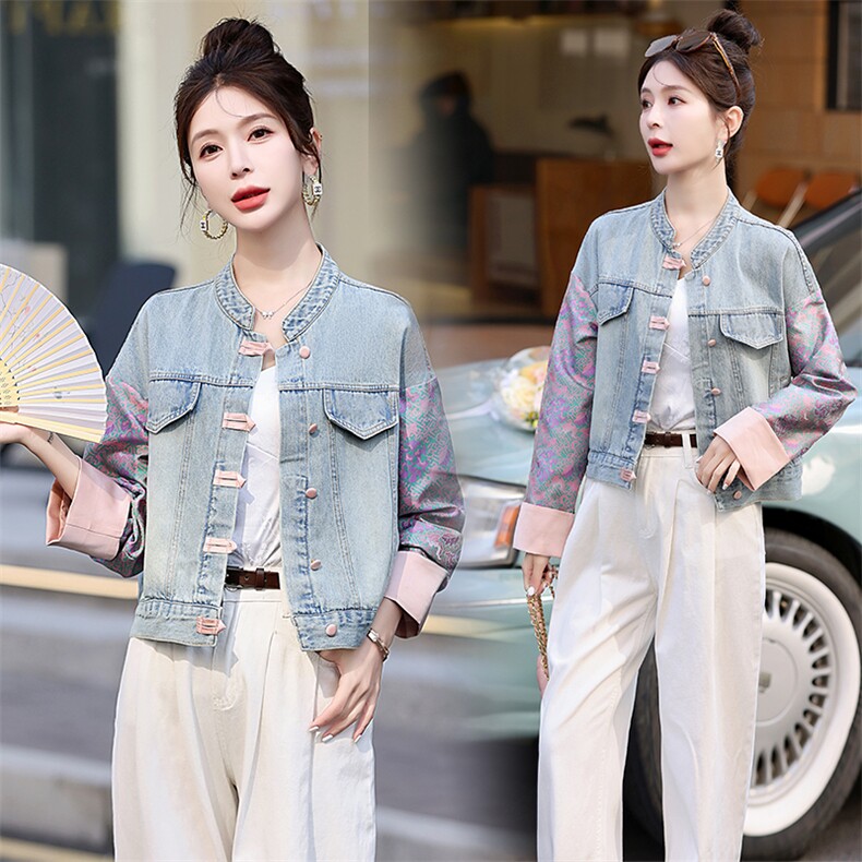 盘扣牛仔外套女2025春秋新款新中式国风元素时尚休闲减龄女士上衣，女装牛仔外套，星宇服饰