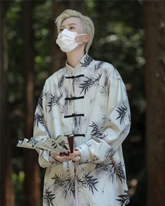 新中式盘扣立领衬衫男长袖夏季冰丝薄款风唐装高级感道袍衬衣图片