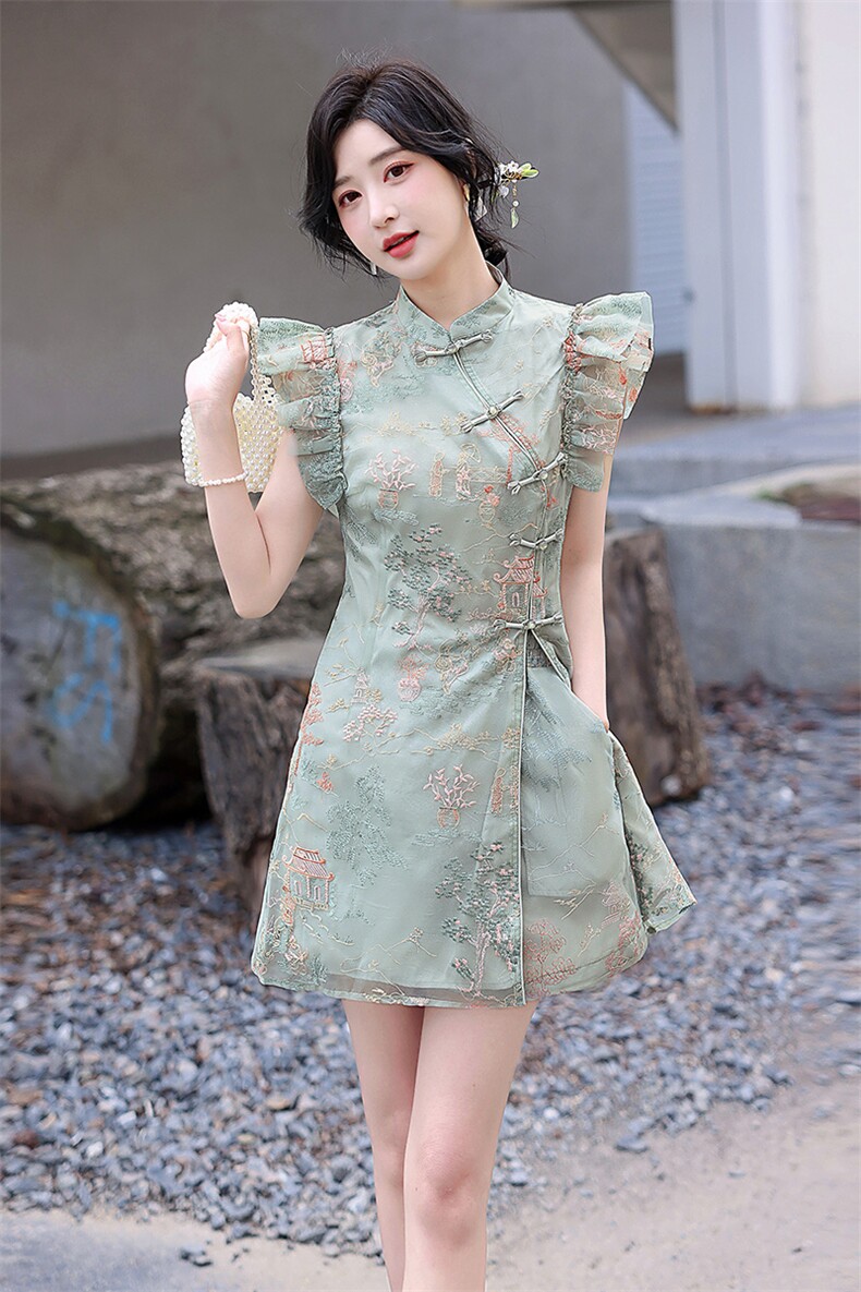 甜酷新中式女2025年夏季新款气质千金国风短裤温婉裙子,女装连衣裙,歌伊格美