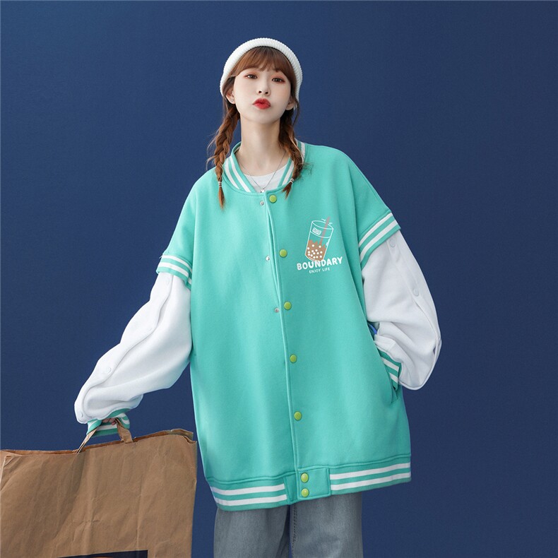 中性风2023秋季新款奶茶图案印花情侣棒球服夹克G552p75控98,男装夹克,A247A