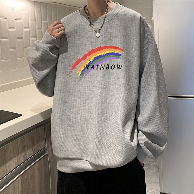 华夫格卫衣圆领卫衣男大码长袖t恤男外套HW76064-P30加绒款-P40,男装卫衣,电商A040