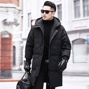 2020冬季新款男士时尚中长款90绒连帽羽绒服商务休闲简约大气保暖图片