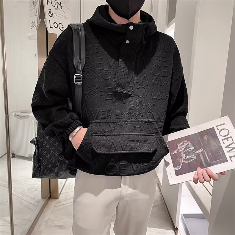 青少年高端半高领字母提花卫衣男士潮牌美式痞帅半拉链连帽外套,女装短外套,星座218-1（原230）