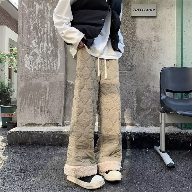 羊羔绒棉裤菱格纹休闲运动男女秋冬加厚高腰阔腿宽松裤A656/P48，男装棉裤，星座506