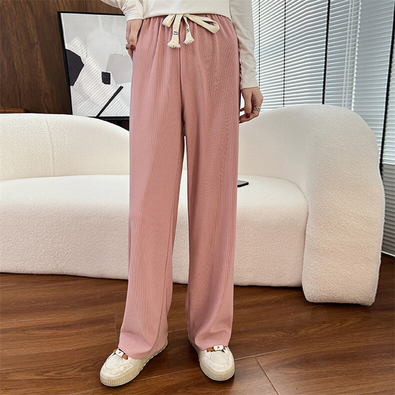 冰丝阔腿裤女裤春夏薄款高腰垂感宽松直筒显瘦抽绳长裤裤子女,女装休闲裤,暖习羊绒