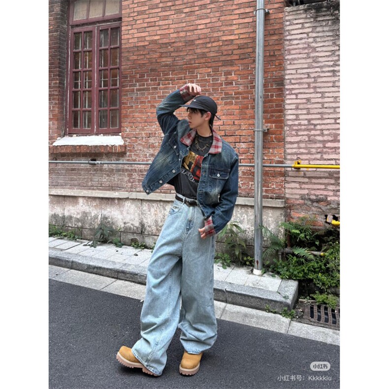 网图现货-TZ08-P155抖音复古水洗牛仔外套美式，男装工装外套，电商B327