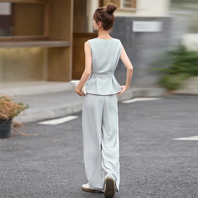 无袖西装马甲阔腿裤两件套女2025夏新款时尚显瘦洋气减龄休闲套装,女装套装/套裙,美沁