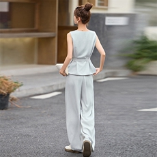 无袖西装马甲阔腿裤两件套女2025夏新款时尚显瘦洋气减龄休闲套装，女装套装/套裙，美沁
