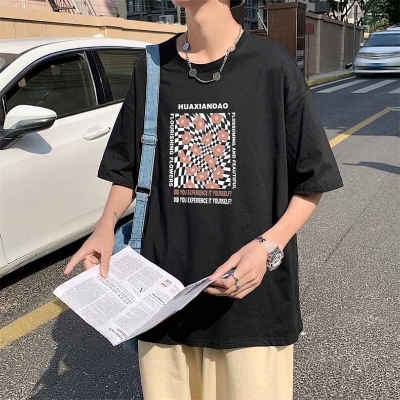 T3406P25圆领印花T恤正常配送中男港风T恤落肩款宽松T恤克莱因蓝T,男装T恤,星座510A-1