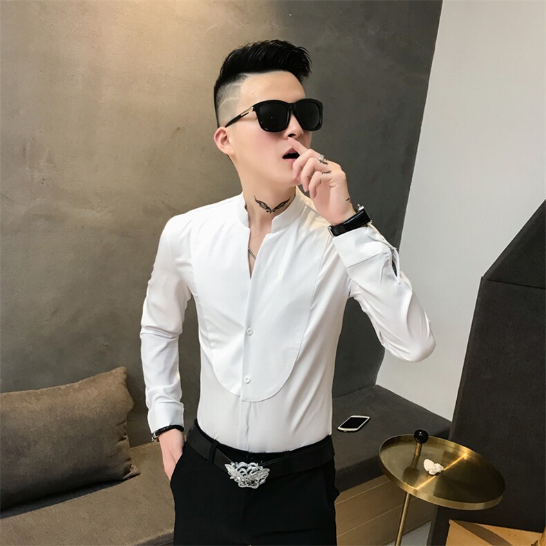 312A-836-P50新款立领纯色修身衬衫男发型师网红夜场工装衬衫-F,男装衬衫,星座312A-5