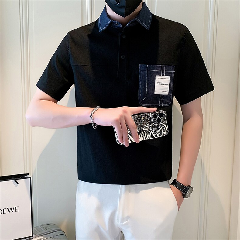 2025新款夏季Polo衫T恤男短袖潮牌拼接半袖体恤A313-1-W401-P55,男装T恤,电商A313-1