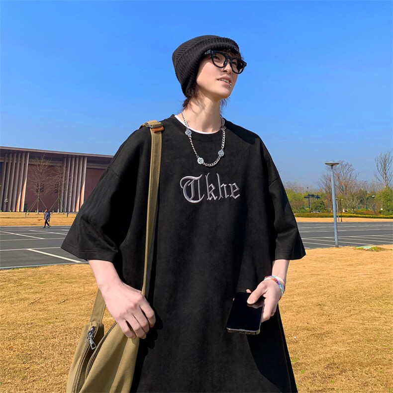 240克麂皮绒短袖T恤大码宽松重磅刺绣男T109-T2311-P32,男装T恤,星座109