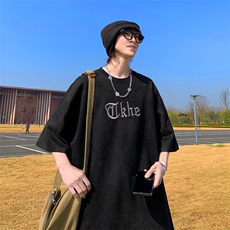 240克麂皮绒短袖T恤大码宽松重磅刺绣男T109-T2311-P32，男装T恤，星座109