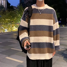 条纹拼色毛衣男秋冬ins潮流宽松打底上衣M668P35，男装针织衫/毛衣，星座1116-2