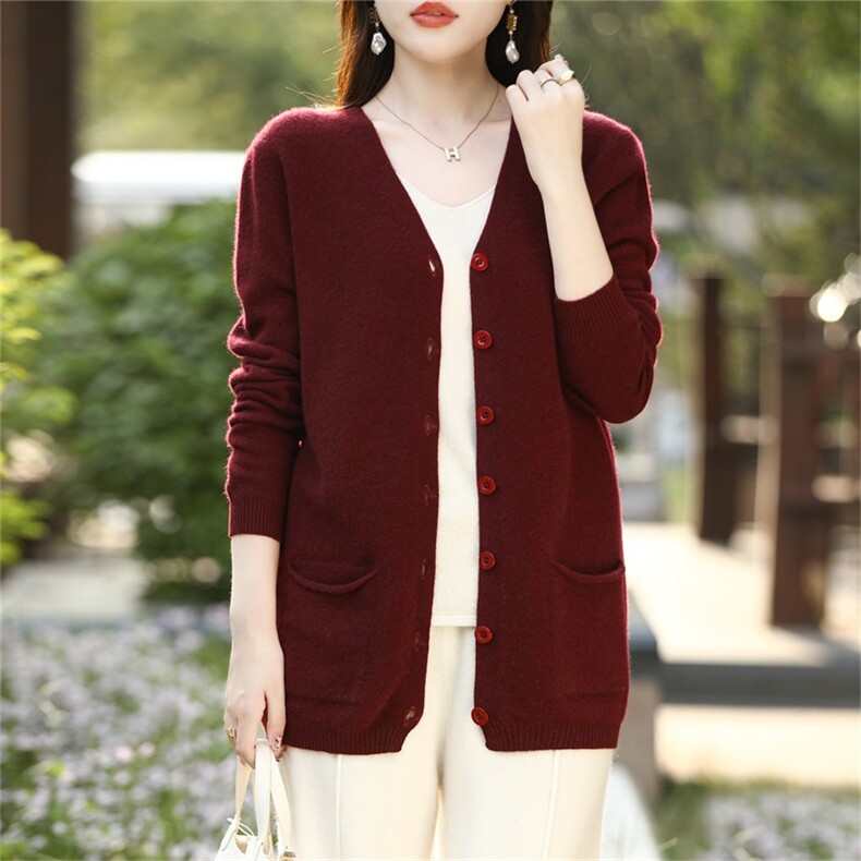 2025年秋季中长开衫款时尚百搭通勤休闲简约，女装羊毛衫，鑫源羊绒