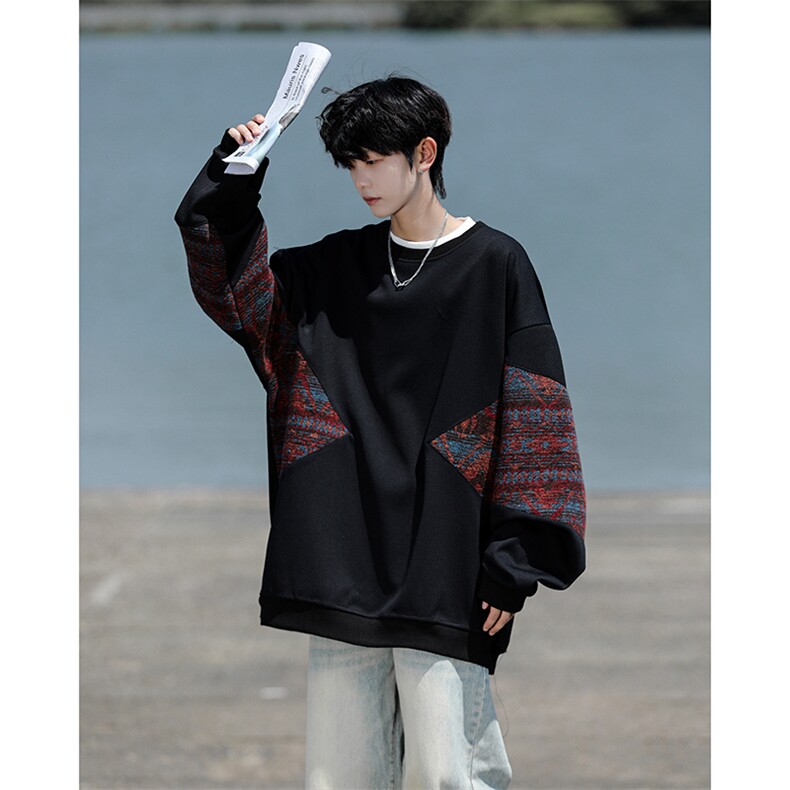 8XL-M春秋季圆领拼接撞色民族风卫衣男新款潮牌上衣服WY005P58,男装卫衣,电商B312