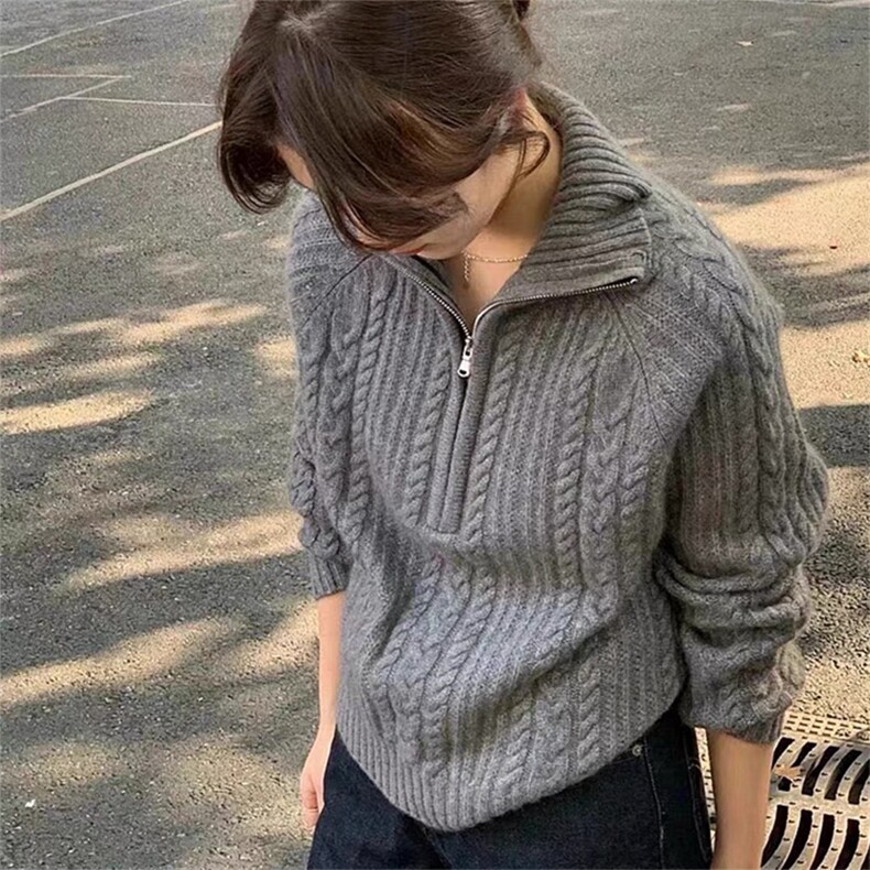 时尚高领麻花针织毛衣女显瘦百搭秋冬新款羊毛衫,女装羊毛衫,泰沅羊绒