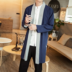 风男唐装复古刺绣开衫外套中式中长款汉服披风风衣JK617P85，男装风衣，钱塘788(原4013)