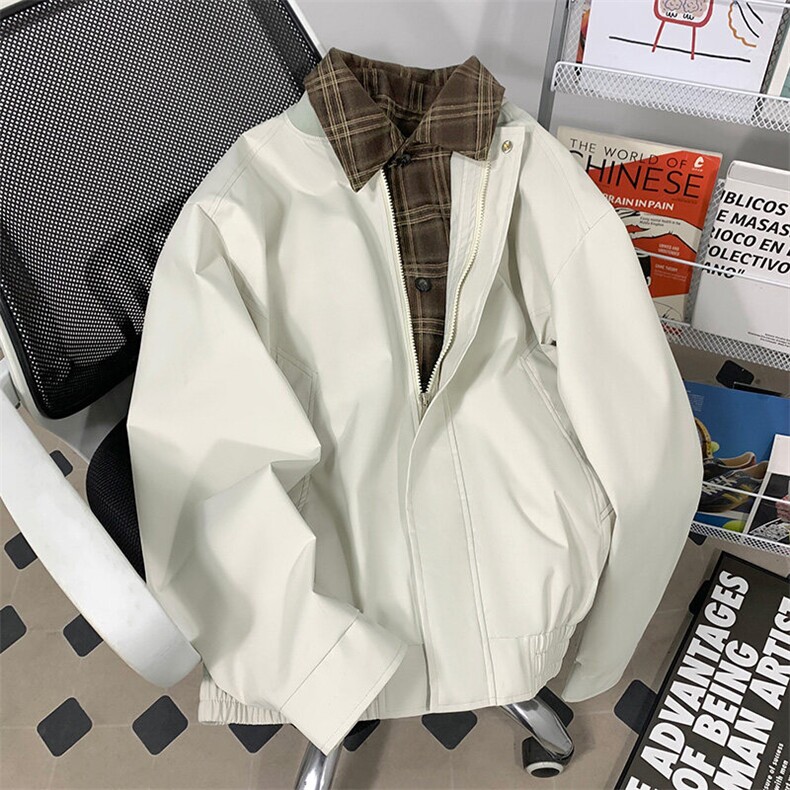 大码复古格纹拼接假两件翻领夹克美式宽松百搭外套A436-1802-P75,男装夹克,电商A436