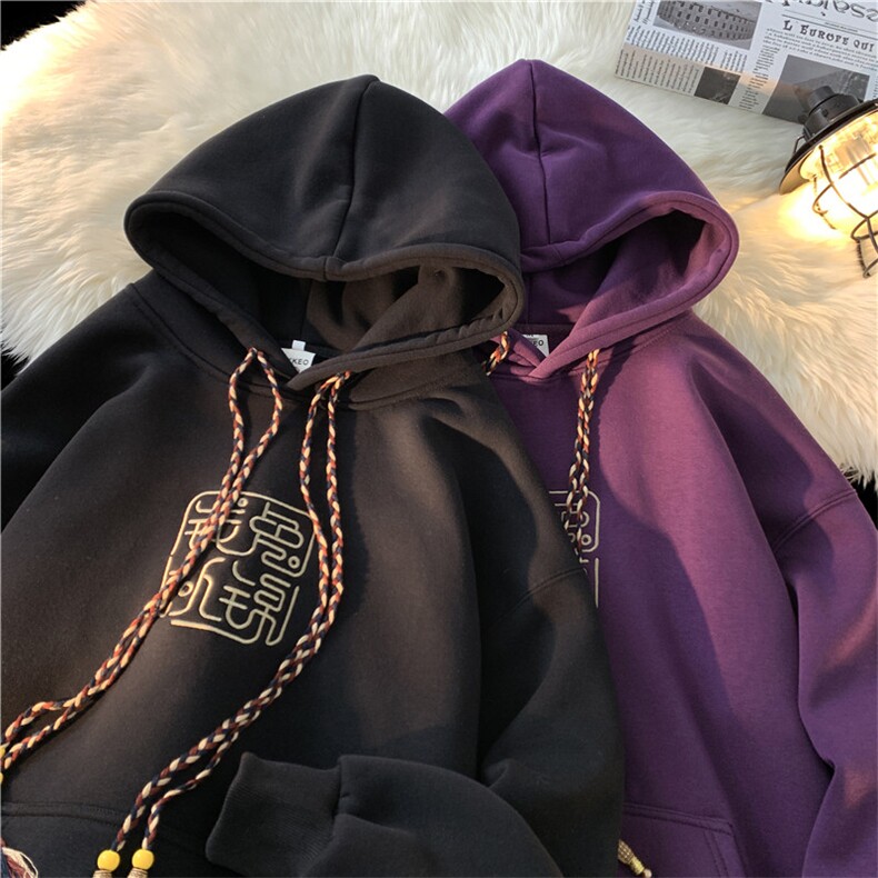 冬天日系复古风刺绣宽松加绒加厚卫衣YT03P65控79,男装卫衣,星座712