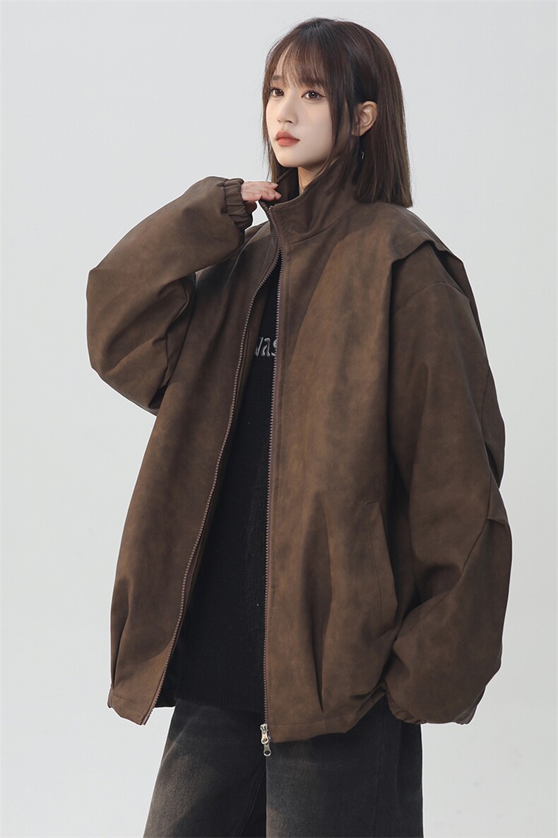 PY9099/P85新款宽松机能风磨砂皮衣皮夹克男休闲百搭痞帅上衣外套,男装夹克,电商A141