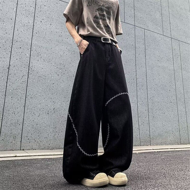 刺绣牛仔裤男女2025夏季街头中性风设计感刺绣阔腿拖地裤9260P58,男装牛仔裤,星座410-2