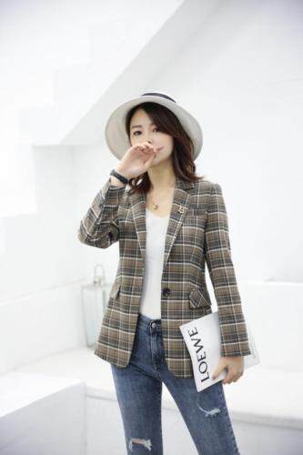 春款新款一粒扣修身复古格子小西装，女装西装，名怡