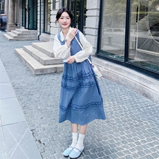 文艺风穿搭格子背心连衣裙女春秋2025超火好看高级感长裙两件套装，女装套装/套裙，2C056