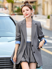 两件套2025年春季新款时尚气质拼色西装翻领套装短裤，女装套装/套裙，沁沁公主