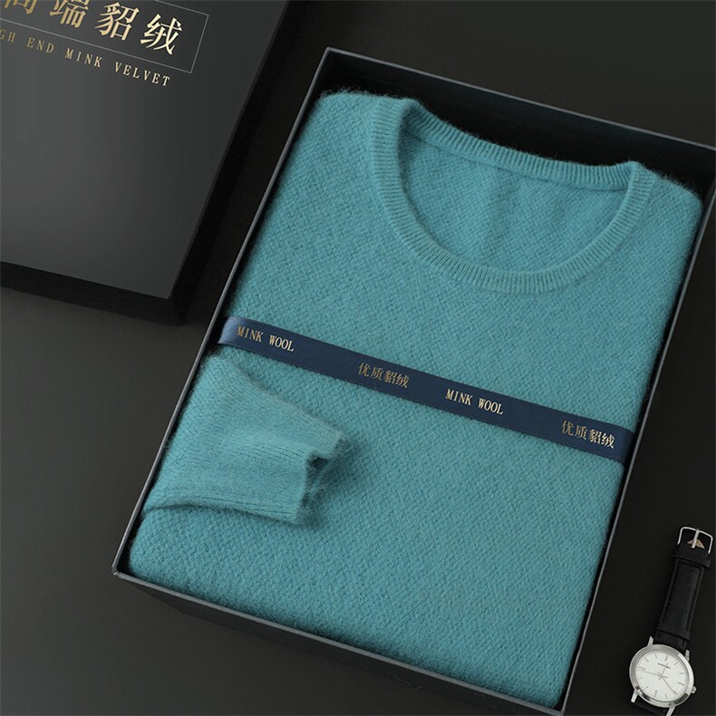 高品质貂绒男士圆领毛衣秋冬新款舒适百搭时尚保暖,男装针织衫/毛衣,冬贝尔貂绒
