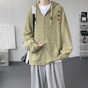 美式复古设计感针织连帽外套男女小众慵懒卫衣开衫潮牌 WY21P78图片