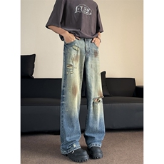美式高街牛仔裤男潮牌破洞休闲裤NK536/P48，男装牛仔裤，电商D202-1