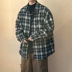 高品质绣花全棉格子长袖衬衣外套潮牌中性AC2308603-特批P60，男装衬衫，电商A351