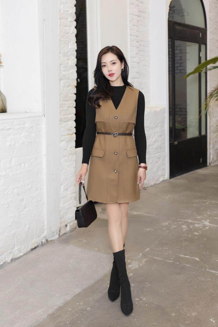 秋冬季两件套连衣裙，女装连衣裙，倾爽